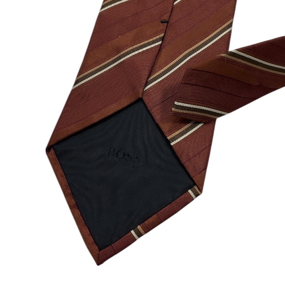 HUGO BOSS Brown Striped Silk LUXURY Tie ITALY - Picture 4 of 4